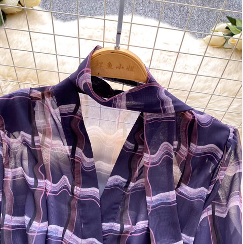 V-neck Plaid Shirt with Belt