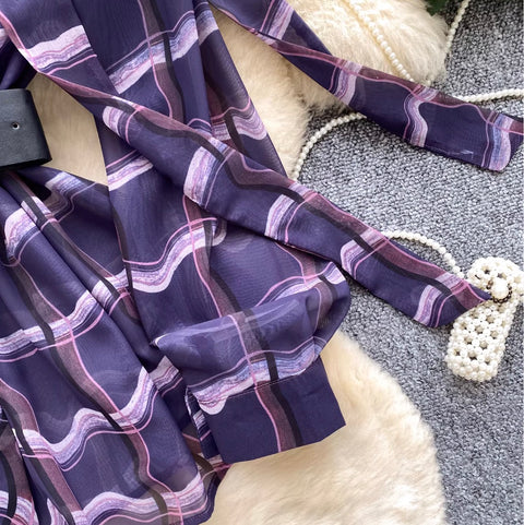 V-neck Plaid Shirt with Belt