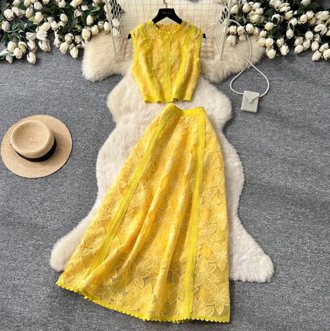Sleeveless Top & Skirt Lace 2Pcs