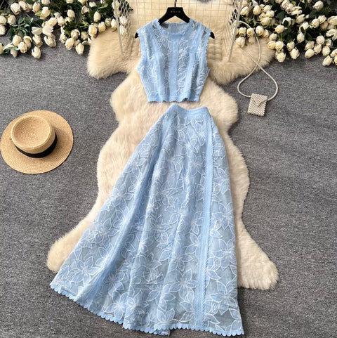 Sleeveless Top & Skirt Lace 2Pcs