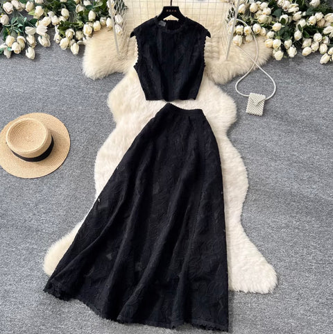 Sleeveless Top & Skirt Lace 2Pcs