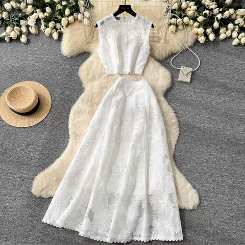 Sleeveless Top & Skirt Lace 2Pcs