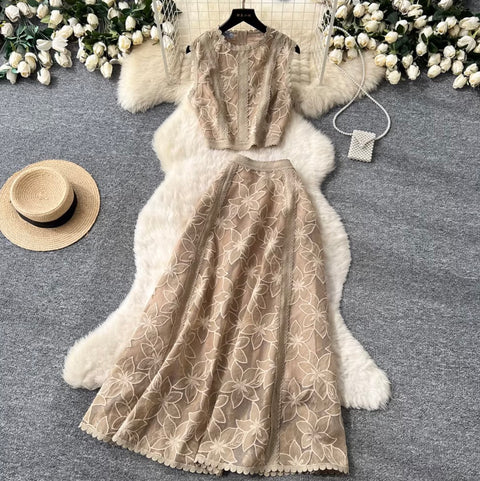 Sleeveless Top & Skirt Lace 2Pcs
