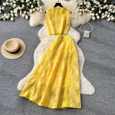 Sleeveless Top & Skirt Lace 2Pcs