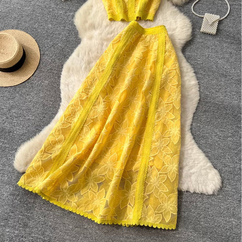 Sleeveless Top & Skirt Lace 2Pcs