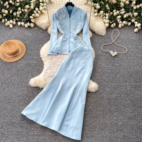 Chinese Style Blazer & Fishtail Skirt