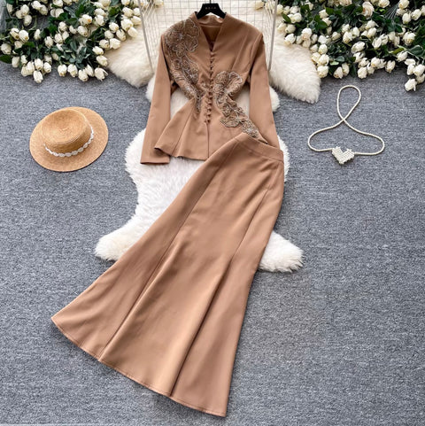 Chinese Style Blazer & Fishtail Skirt