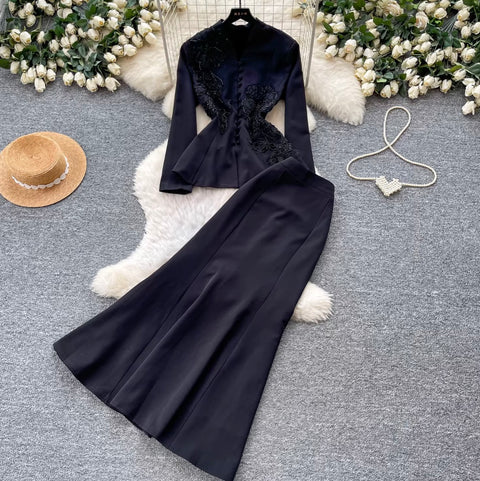 Chinese Style Blazer & Fishtail Skirt