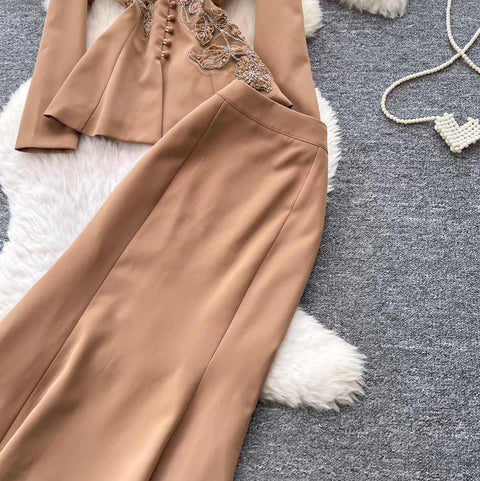 Chinese Style Blazer & Fishtail Skirt