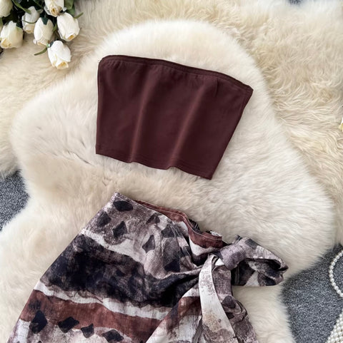 Tank Top & Print Knotted Skirt 2Pcs