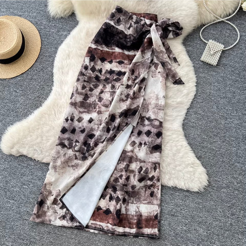 Tank Top & Print Knotted Skirt 2Pcs