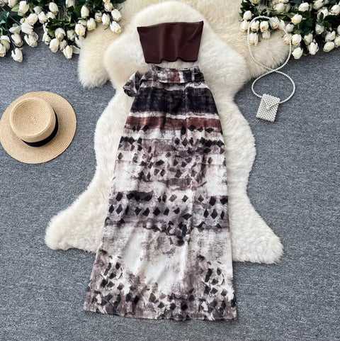 Tank Top & Print Knotted Skirt 2Pcs