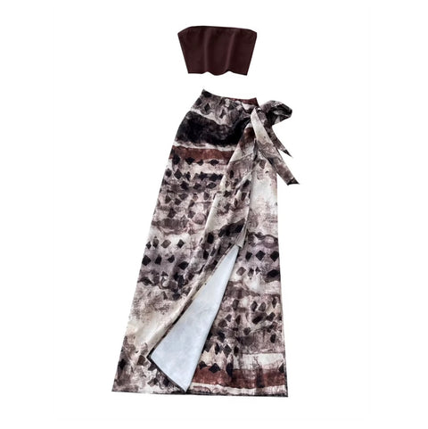 Tank Top & Print Knotted Skirt 2Pcs