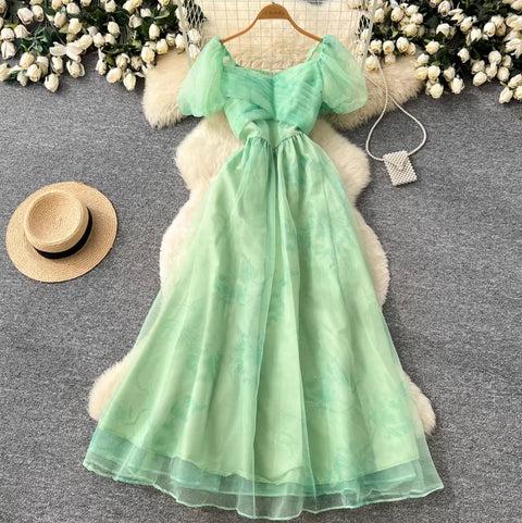 Romantic Floral Print Mesh Dress