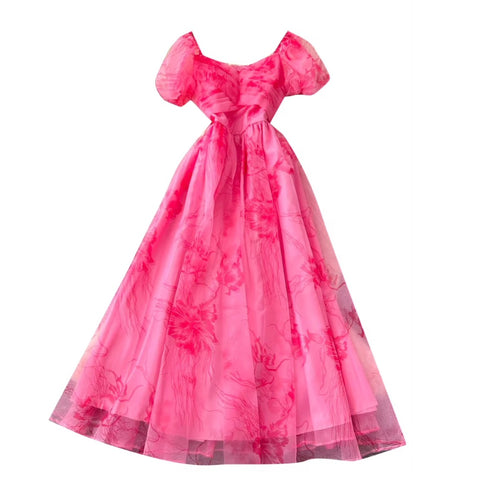 Romantic Floral Print Mesh Dress