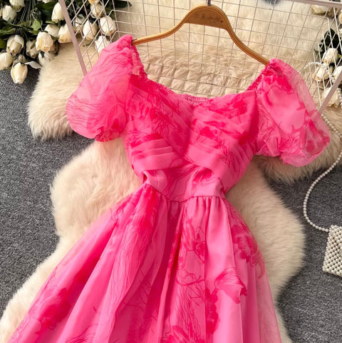 Romantic Floral Print Mesh Dress