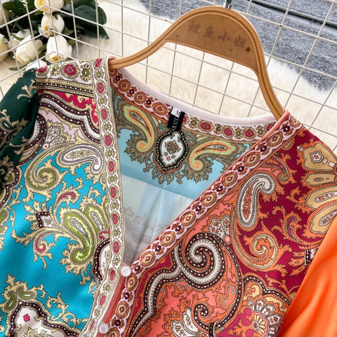 Ethnic Print Shirt & Skirt Niche 2Pcs