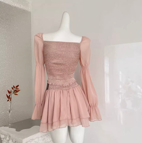 Lace Shirt & Pleated Skirt 2Pcs
