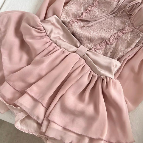 Lace Shirt & Pleated Skirt 2Pcs