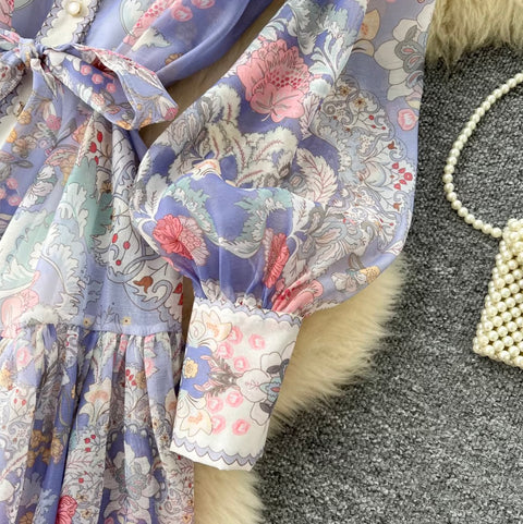 Purple Floral Print Shirt Dress