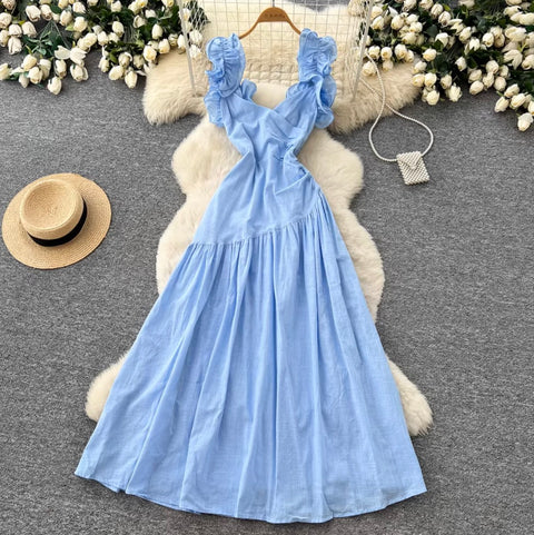 Fresh Square Neckline Ruffled Dress