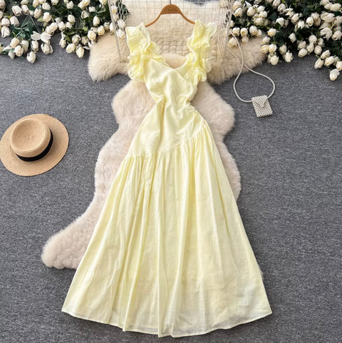 Fresh Square Neckline Ruffled Dress