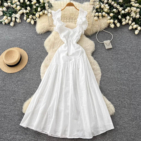 Fresh Square Neckline Ruffled Dress