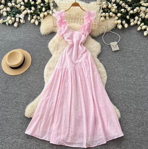 Fresh Square Neckline Ruffled Dress