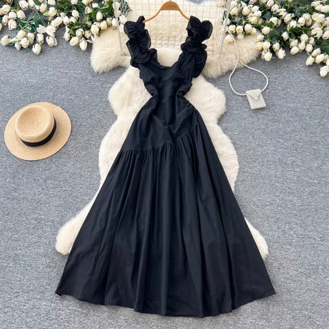Fresh Square Neckline Ruffled Dress
