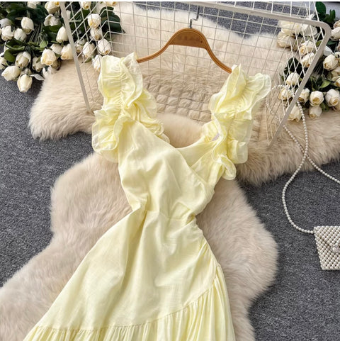 Fresh Square Neckline Ruffled Dress