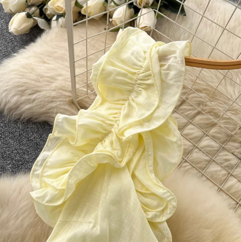 Fresh Square Neckline Ruffled Dress