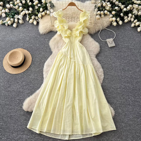 Fresh Square Neckline Ruffled Dress