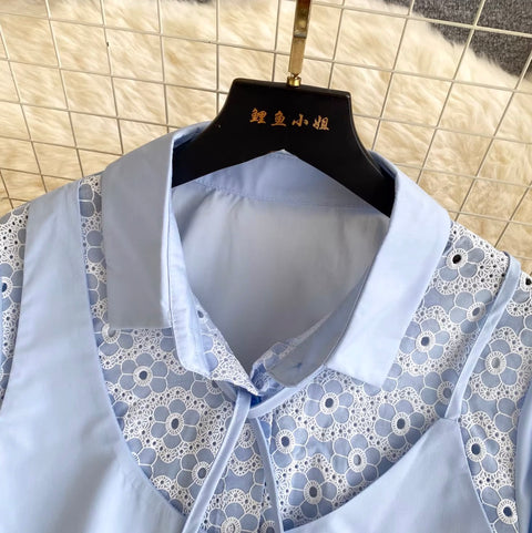 Faux Two-pieces Lace Patchwork Shirt