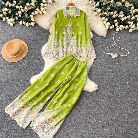 Ethnic Print Shirt & Trousers 2Pcs