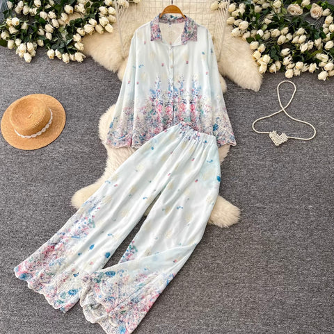 Ethnic Print Shirt & Trousers 2Pcs
