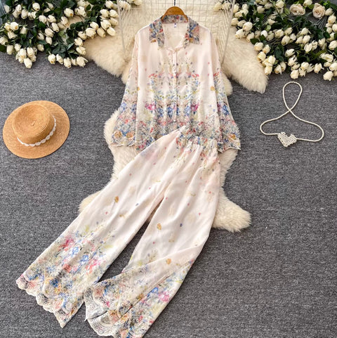 Ethnic Print Shirt & Trousers 2Pcs