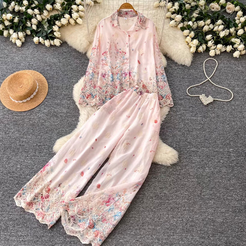 Ethnic Print Shirt & Trousers 2Pcs