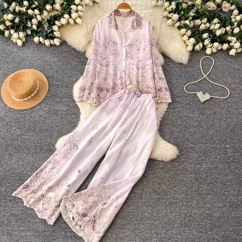 Ethnic Print Shirt & Trousers 2Pcs