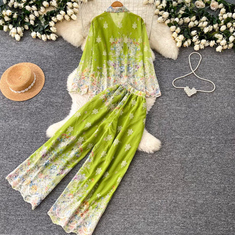 Ethnic Print Shirt & Trousers 2Pcs
