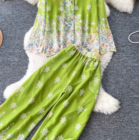 Ethnic Print Shirt & Trousers 2Pcs
