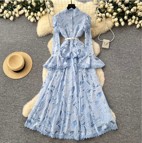 Korean Style Ruffled Lace Shirt Dress