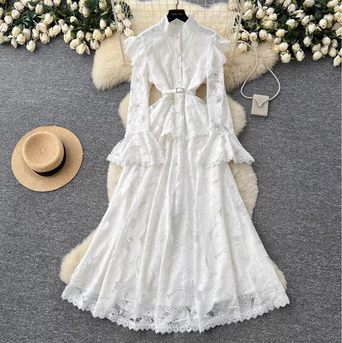 Korean Style Ruffled Lace Shirt Dress