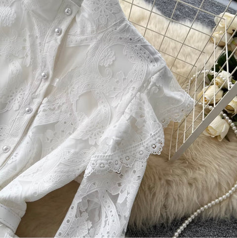 Korean Style Ruffled Lace Shirt Dress