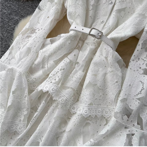 Korean Style Ruffled Lace Shirt Dress