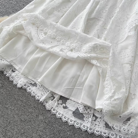 Korean Style Ruffled Lace Shirt Dress