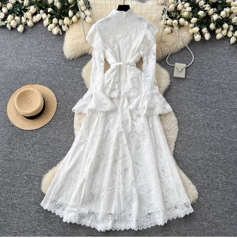 Korean Style Ruffled Lace Shirt Dress