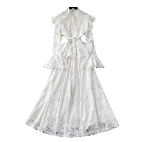 Korean Style Ruffled Lace Shirt Dress