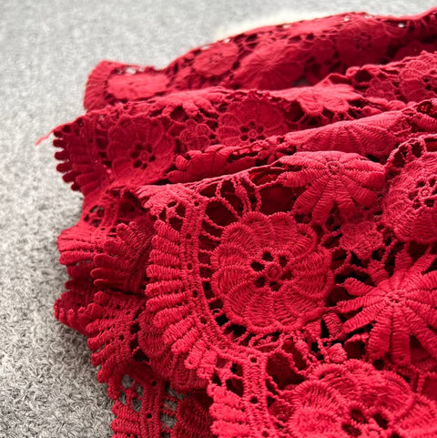 V-neck Puffy Sleeve Lace Dress