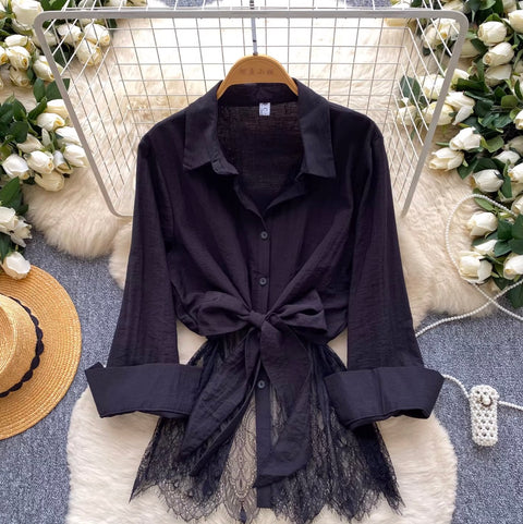 Korean Style Lace Patchwork Shirt