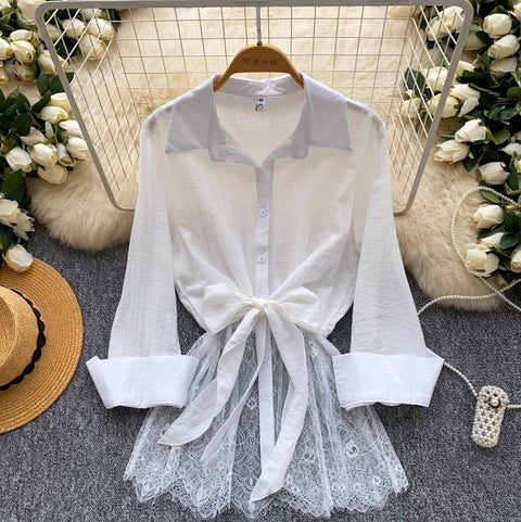 Korean Style Lace Patchwork Shirt